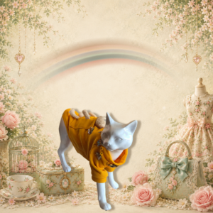 Chandail jaune pour chat sphynx avec petit toutou en peluche intégré