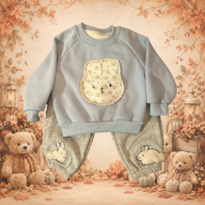 Ensemble enfant lapin bleu et gris